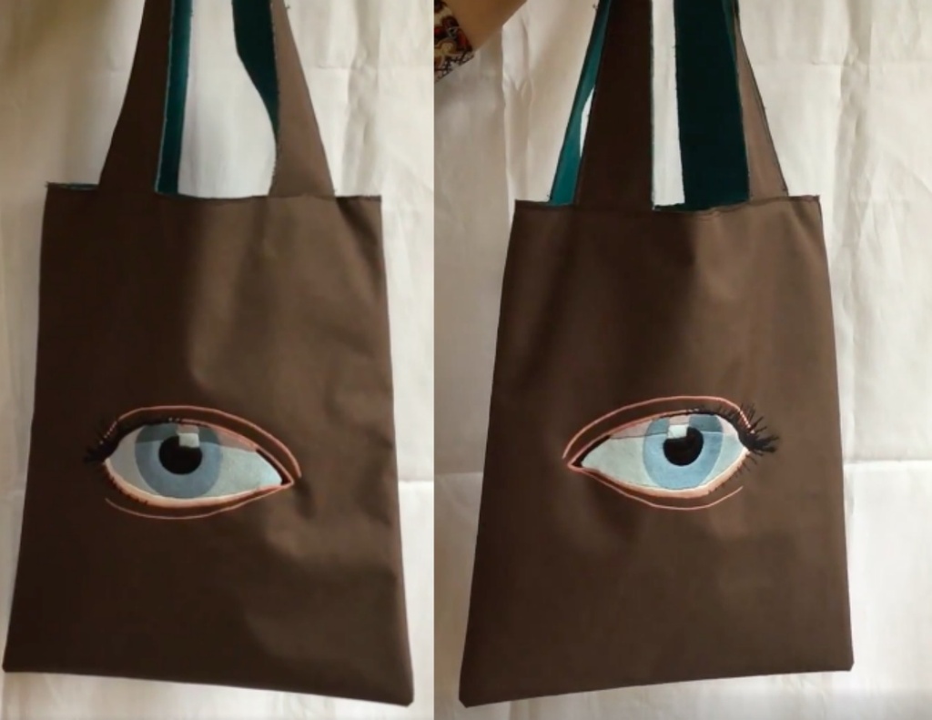 Sac brodé oeil recto et verso