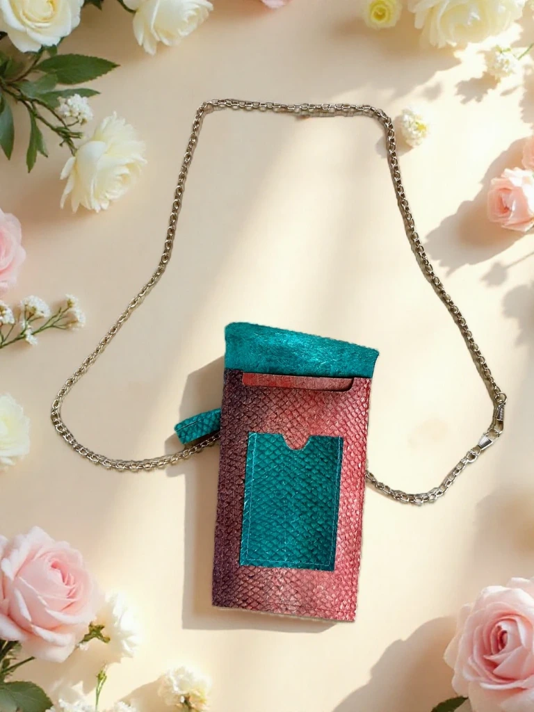 [H005] Pochette smartphone en cuir de saumon